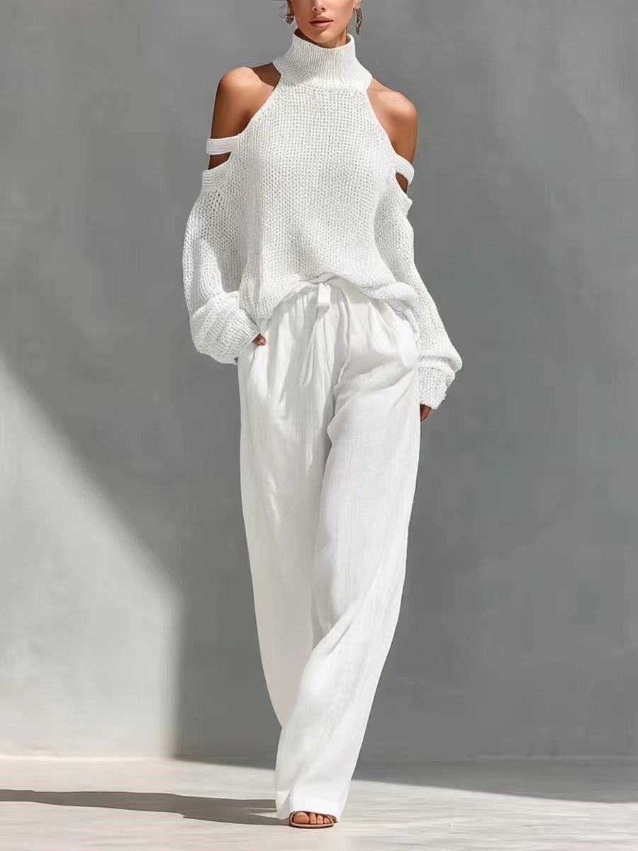Long-Sleeve Turtleneck Top & Pants Set – Elegant 2-Piece
