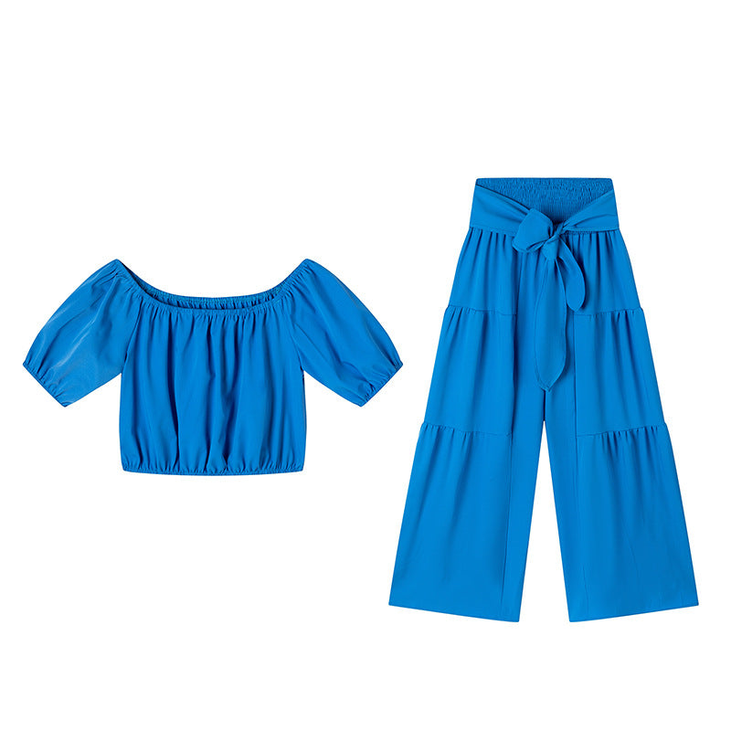 Colorful High-Waist Flared Pants & Top Two-Piece Set