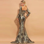 Gold Black Sequin Slimming Banquet Evening Dress