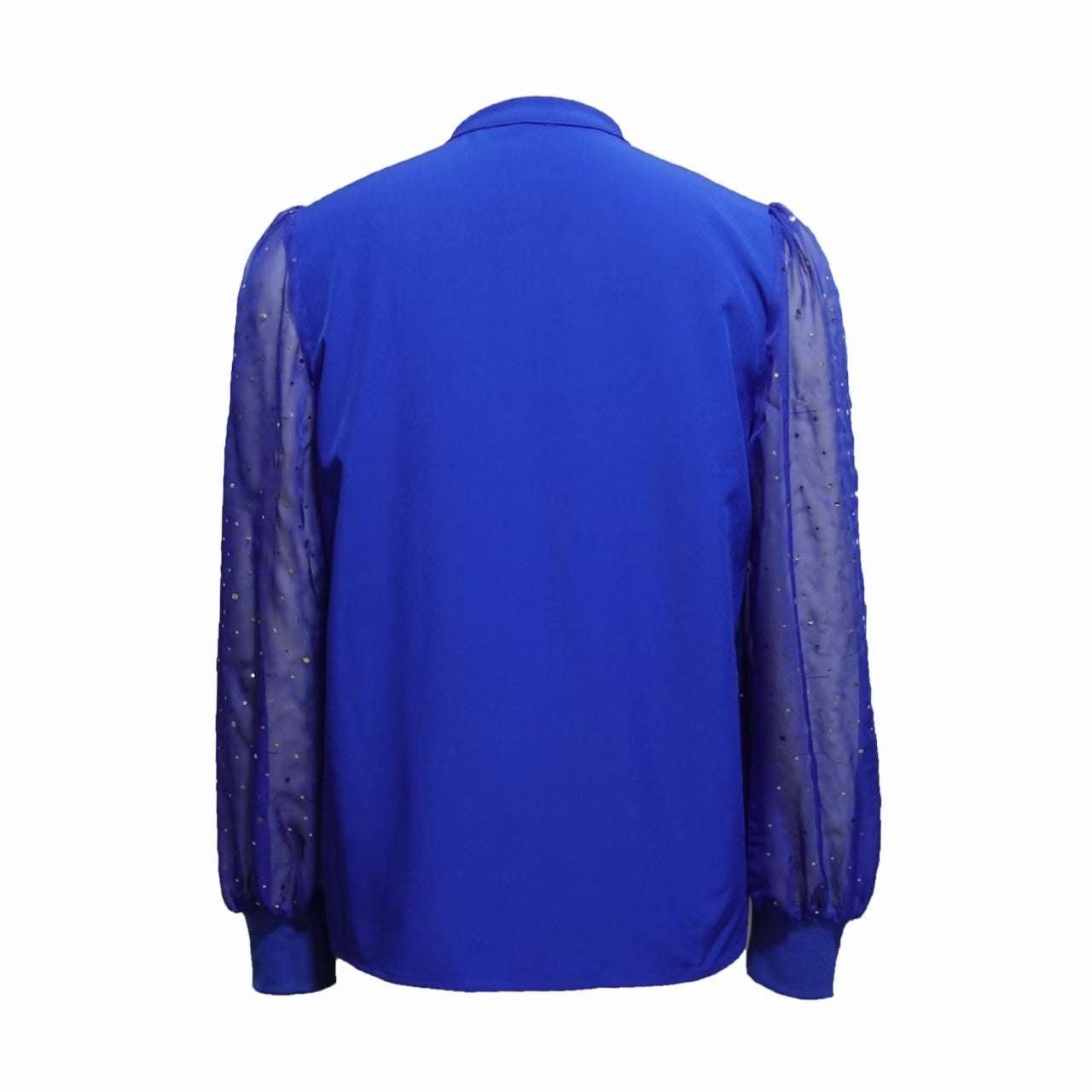 Sparkling Diamond Mesh Splicing Long Sleeve V-neck Top Shirt
