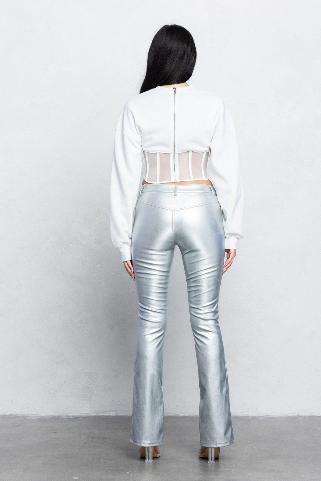 V-Cut PU Boot-Cut Pants | Low Rise
