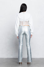 V-Cut PU Boot-Cut Pants | Low Rise