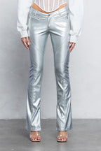 V-Cut PU Boot-Cut Pants | Low Rise